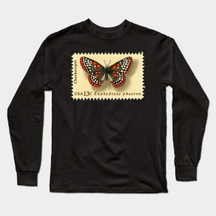 13 Cent Checkerspot Butterfly Postage Stamps Long Sleeve T-Shirt